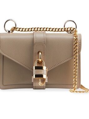 Chloé Taupe Leather Crossbody with Gold Chain and Padlock